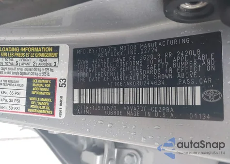 2024 Toyota Camry Xse z USA, uszkodzony, nr VIN 4T1K61AK0RU244634